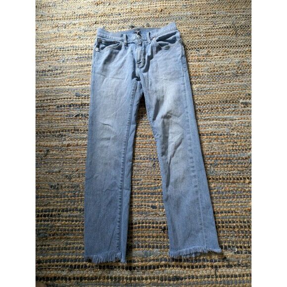 J Crew Jeans Womens Size 29 Blue Slim Straight Medium Wash Denim Raw Hem Pants - Picture 2 of 7
